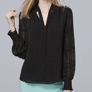 {White House Black Market} Shadow Stripe Plaid  Blouse Size XS